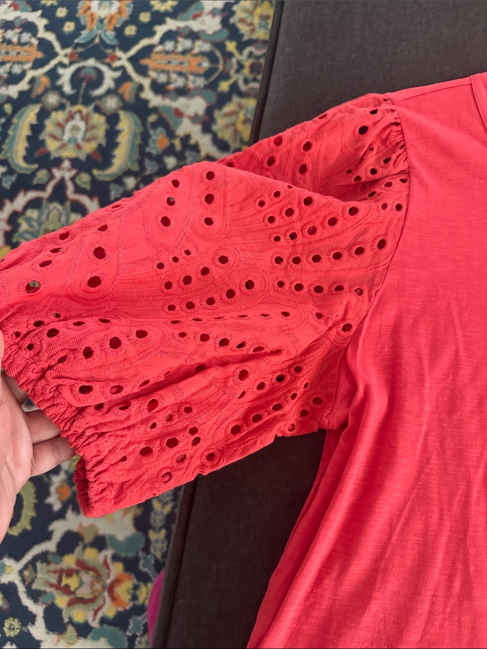 Design History Red Eyelet Puff-Sleeve Tee - Picture 2 of 6